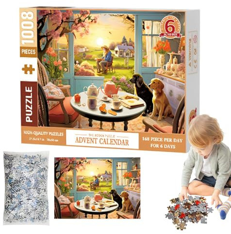 Puzzle Adventskalender - 1008 Teile Adventskalender 6 Tage Countdown | Interaktiver Weihnachts-Adventskalender aus Papier für Arbeitszimmer, Schlafzimmer