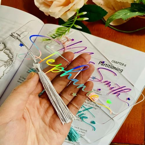Personalisierte Lesezeichen mit Foto Namen Lesezeichen Acrylglas Bookmark Weihnachten Geburtstag Geschenk für Lehrer, Leser, Mädchen, Mutter, Großmutter, Geschenk Einschulung (Name)