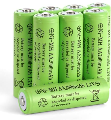 AXFEE Ni-Mh Piles Rechargeables AA, 8PCS 2000mAh 1,2V Haute capacité pré-chargées NiMh Piles, pour Frontale LED, télécommande, Guirlandes Lumineuses