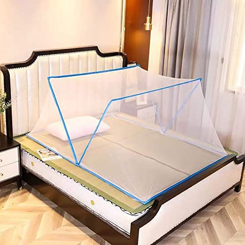 Zanzariera pop up portatile per letto matrimoniale e singolo, blu, 190 x 110 cm, ideale per viaggi, campeggio, casa e uso esterno