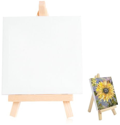 Mini Easel Art Canvas Set, Adjustable Mini Tripod Easel Table with Blank Canvas for Craft Oils, Acrylics and Small Artworks (Easel 8 x 15 cm, Canvas 10 x 10 cm)