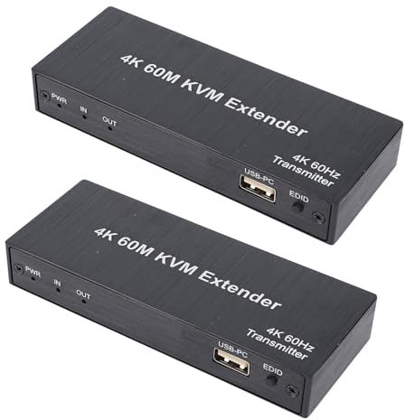 4K HDMI USB KVM Extender Over Cat5e 6 7 Cable, Up to 60m, 4K@60Hz, HDMI KVM Extender Support Mouse and Keyboard Control Remote Signals (UK)