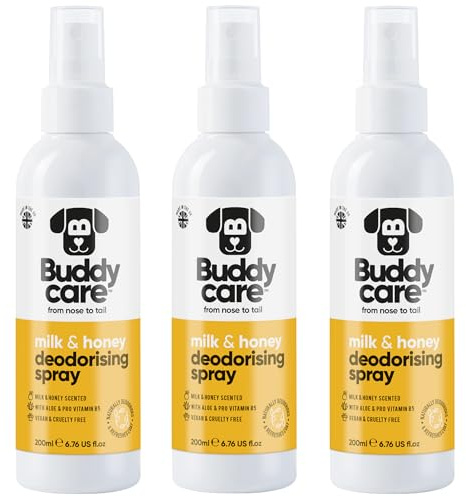 Buddycare Dog Deodorising Spray - Deodorising Spray for Dogs - With Aloe Vera and Pro Vitamin B5 (Milk & Honey, 200ml x3)