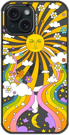 MOSNOVO Case for iPhone 15 Plus / 14 Plus [Compatible with Magsafe] [Buffertech 6.6ft Drop Protection] [Anti Peel Off Tech] - Clear Black - 70's Psychedelic Groovy Art