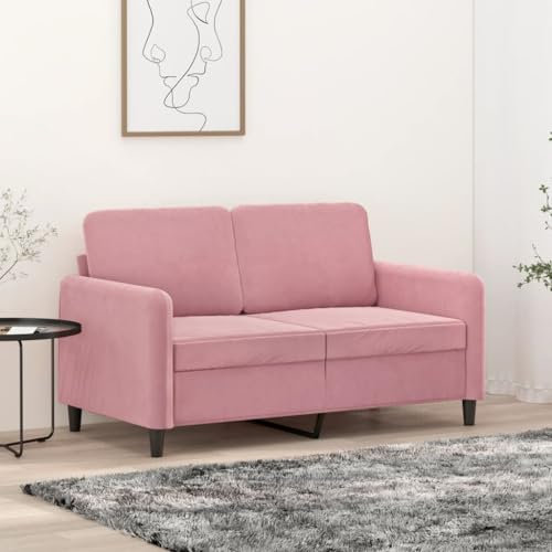 Willood 2-Sitzer Sofa, Loungesofa Couch mit Armlehnen Rückenkissen, Wohnzimmersofa Designsofa Metallgestell, Sitzmöbel Zweisitzer Rosa 120 cm Samt
