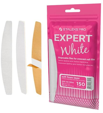 STALEKS PRO Lot de 30 limes à ongles jetables blanches en forme de demi-lune expert 40 Grain 150