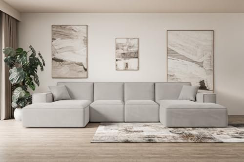 ALTDECOR Ecksofa in U-Form Corner Sofa Bett Eckcouch Couch L-Form Wohnlandschaft Cauchsofa Sierra-U - 344x165x73 cm Hellbraun