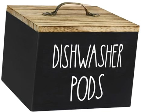 YWJLQH Wooden Container Dispenser for Tabletop Storage in Laundry Area, Black dishwasher pod