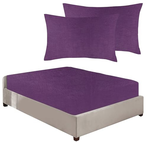 100% Brushed Cotton Flannelette 40CM/16 Extra Deep Fitted Sheets in 12 Colours (Purple, Super King + Pillowcase Pair)