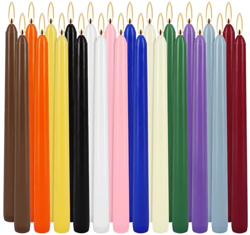 YOROXRG 24 Colored Taper Candles, 7-8 Hours Burn Time, Unscented, Smokeless and Dripless, 0.75 x 10 Inch Dinner Candle Set for Household, Wedding, Party and Home Décor Candlesticks