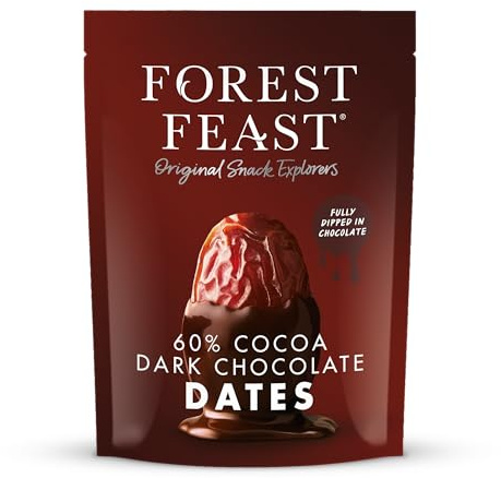 FOREST FEAST Dark Chocolate Dates 1kg Pack – 60% Belgian Cocoa Covered Sweet Dried Fruit, Gluten-Free, Vegan Snack