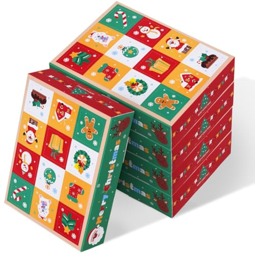 Besportble 5Er Pack Weihnachtsgeschenkschachteln 12 FäCher Adventskalender Papier Geschenkverpackung SüßWarenschachtel FüR SüßIgkeiten Kleine Geschenkbox 17X13X4 Cm