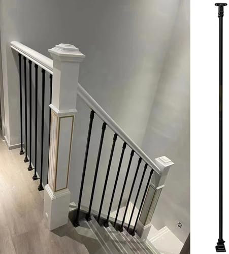Kit ringhiera for scale in ferro battuto moderno da 1 pezzo con corrimano in legno e montante for interni/esterni(Metal Baluster Height 140cm/55in)