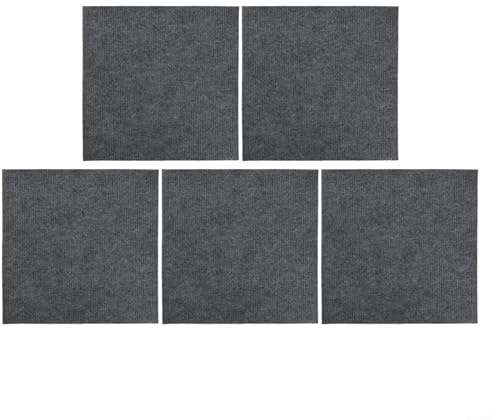 Polyester Carpet Tiles with Non Slip Backing, for Living Rooms and Bedrooms 5 Pack (Light grey)