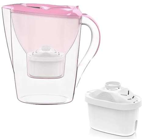 Carafet Filtrante à Eau Activée 3,5 L, Pichet D’Eau Alcaline, Pichet Filtrant à Eau Fluorure - Système De Filtration Ioniseur à 7 étapes pour Purifier Et Augmenter Les Niveaux D, Pink