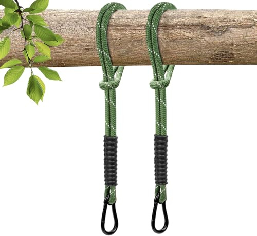 WWFFEN Schaukel Befestigung Seil,Hängematten Hängesessel Aufhängung Set Befestigung,Seil mit Karabiner Für Outdoor-Baumschaukel Spielplatz Schaukelaufhängung(2 Stück, 63.5 cm, Grün)