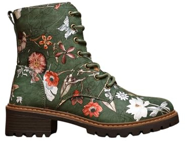IVACHY Women’s Floral Lace-Up Ankle Boots with Side Zip – Stylish Printed Combat Boots for Casual Everyday Wear- Size 4-7.5