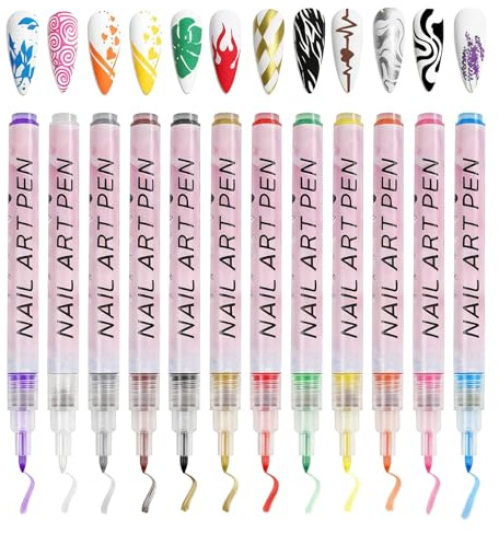 WaterMaster 12 Colors Nail Art Pens & Markers, Waterproof Nail Polish Pens Set, 0.7mm Fine Tip Quick Dry for Art Graffiti