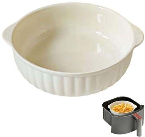 LUPATDY Auflaufform Keramik 700ML, 7,5 Zoll Keramische Runde Backformen, Keramik Auflaufformen mit Griffen für Lasagne, Fleisch, Gemüse, für Heißluftfritteuse, Backofen, Mikrowellenherd, Weiß