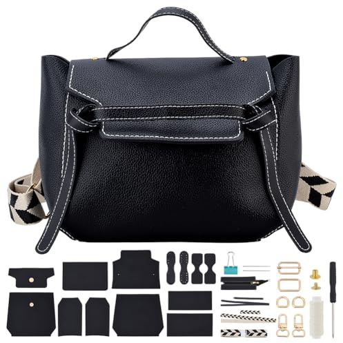 WEBEEDY DIY PU Leder Taschenherstellungsset DIY Umhängetasche Nähset Mit Anleitung Strick Und Häkelmaterialien Kits Für Geburtstags Und Weihnachtsgeschenktaschen 30x21x13cm (Schwarz)