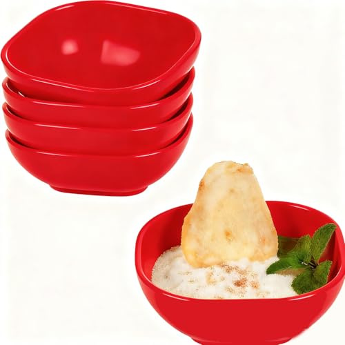 Dip Bowls Set of 5 - 4.5 OZ Mini Prep Bowls,Condiments Server Dishes(5 Red) | Unbreakable Dipping Cups for Side Dish,Condiments Server Dishes for Soy Sauce, Dessert, Sushi,Vinegar,BBQ and Party Dinner