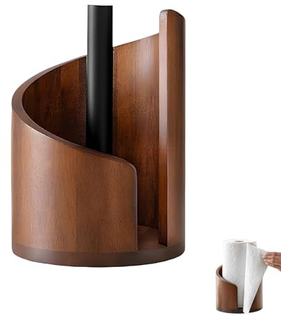 Livoravoli Mountain Paper Towel Holder, Countertop Roll Holder with Wooden Base, Effortless One-Hand Tearing, Paper Roll Holder for Kitchen, Bathroom, Livingroom, Home Decor (Brown)