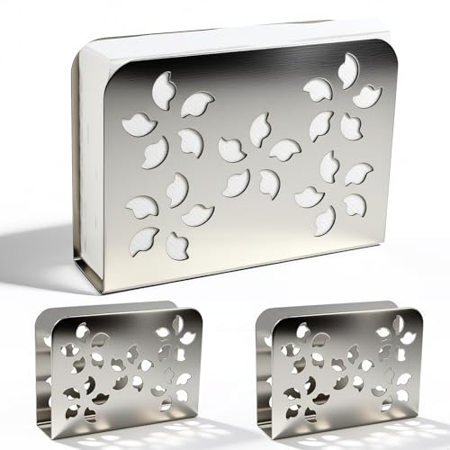 2 Stück Serviettenhalter Edelstahl,Napkin Holder mit Hohlem Blumenmuster,Servietten Halter,Dekorativer Serviettenständer für Küche,Restaurants,Party Dekoration und Hotel