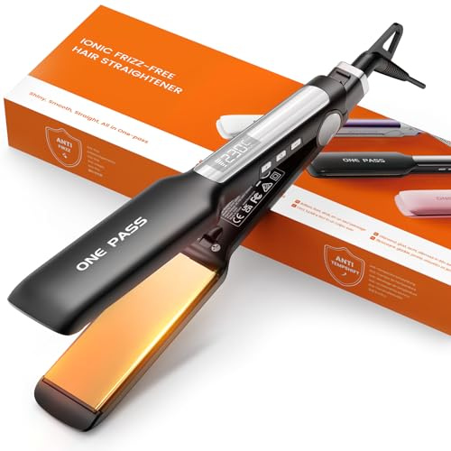 Faszin Professional Hair Straighteners 42mm Wide Plate (Carbon) | 42mm Titanium Flat Iron with Negative Ions, 3D Floating Plates for Thick Hair, 30s Heating, 11 Temperatures, Dual Voltage
