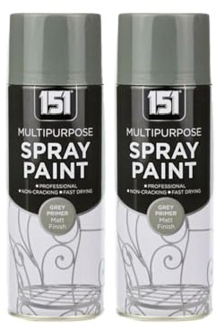 MSQUARE Multipurpose Spray Paint, Matt Finish, Professional, Non Cracking, Rust Protection, Fast Drying, Easy to Use, Ideal for Metal, Wood, Plastic & Walls, Grey Primer, 400ml (Pack of 2)