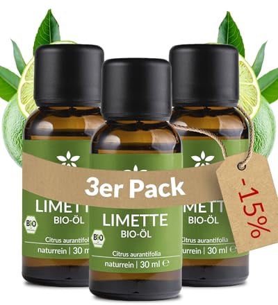 Heldengrün® BIO Limettenöl [100% NATURREIN] Schonend kaltgepresst 3x30 ml | Echte Limette · spritzig, frisch & sommerlich · Bio-zertifiziert (DE-ÖKO-005) · Deutsches Startup