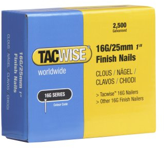 Tacwise 0666 Clavos de Acabado Galvanizados Tipo 16G / 25 mm, Paquete de 2500