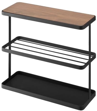Yamazaki 6707 Tower Beistelltisch, schwarz, Stahl/Holz, minimalistisch, 48 x 18 x 44 cm
