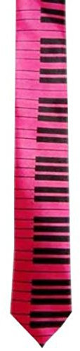 PINK PIANO TIE FANCY DRESS ACCESSORY MUSICAL FUCHSIA & BLACK PRINT MUSIC NECK TIE SILK