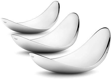Georg Jensen GJ 099098 Blatt-Spiegel-Teller-Satz von 3 Stücken, Edelstahl, stainless steel, 25,2 x 25,2 x 9,9 cm
