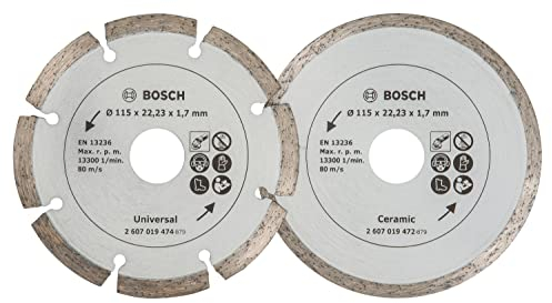 Bosch Home and Garden 2 Diamanttrennscheiben für Fliesen und Baumaterial, 115 mm, 2607019478