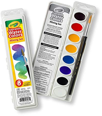 Crayola Watercolor Mixing Set with Taklon Paint Brush, 8 Paint Colors