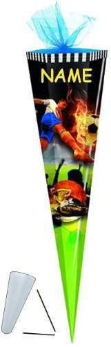 alles-meine.de GmbH Schultüte - Fußball 85 cm - incl. Namen - mit Tüllabschluß - mit/ohne Kunststoff Spitze - 6-eckig rund ALLE Größen Zuckertüte Zuckertüte