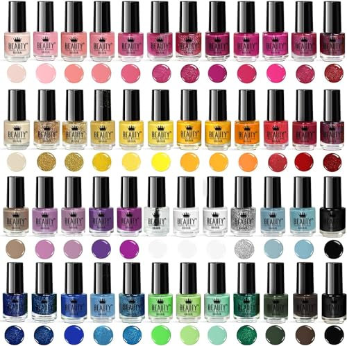 Beauty4Britain Nail Polish Varnish Set 48 Modern Colours + 2 Nail Art Sticker Sets + 2 Display Boxes