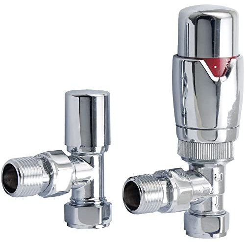 Milano Chrome Angled Thermostatic Heated Towel Rail Radiator Valves
