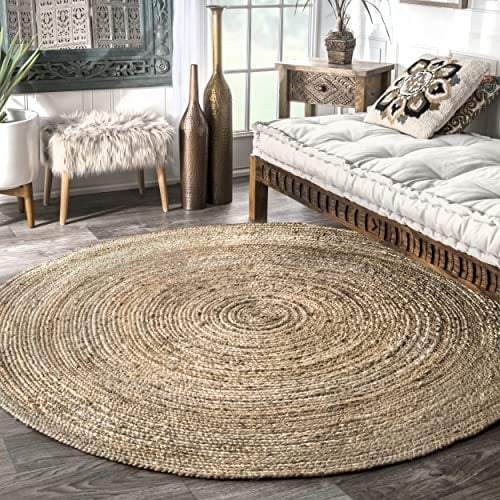 nuLOOM Rigo Handgewebter Teppich aus Jute, 120cm rund, Natur