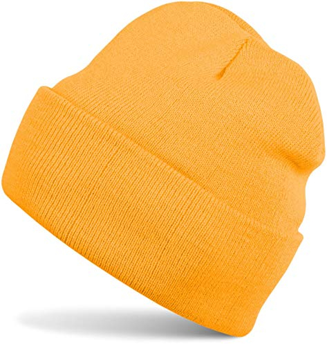 styleBREAKER Kinder Beanie Strickmütze mit breiter Krempe, Feinstrick Mütze doppelt gestrickt, Kindermütze 2-5 Jahre 04024030, Farbe:Goldgelb
