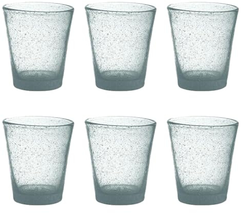 Livellara Bicchieri Acqua Vetro Soffiato, Set da 6, Bicchieri in Vetro Colorati, Moderni, Particolari, Capacità 450 ml, Resistenti al Calore, per Acqua, Cocktail, Succhi di frutta. Colore: Trasparente