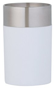 axentia Zahnputzbecher Lena, dekorative Badausstattung, runder Zahnbürstenhalter, Stiftebehälter für Büro und Arbeitsplatz, Badaccessoires aus Edelstahl, gummierter Kunststoff, ca. 6,8 x 6,8 x 11,2 cm, weiß