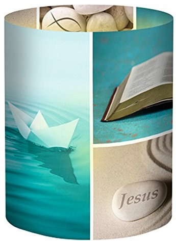 Ursus 184000127 - Mini Tischlichter, Ambiente, Prayer Design, petrol, ca. 10 x 27 cm, Durchmesser ca. 8 cm, 115 g/qm, 5 Blatt, einseitig bedruckt, aus Transparentpapier, ideal als Tischdeko