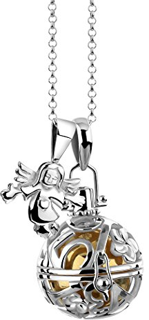 Nenalina Silber Halskette mit Engelsflüsterer Anhänger inkl. Klangkugel und Schutzengel Anhänger | Damen Collier mit Schmuck- und Kettenanhänger | Länge 80cm | 925 Sterling Silber| EFS-030