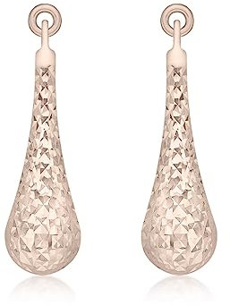CARISSIMA Women's 9 ct Rose Gold 5.5 x 23.5 mm Diamond Cut Teardrop Earrings