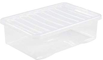 JMS (Set of 5) 32L Litre Underbed Crystal Clear Plastic Storage Box With Lid Storage Container Stackable/Nestable Container For Living Room Shoes Toys Garage Office Home & Kitchen Made in UK