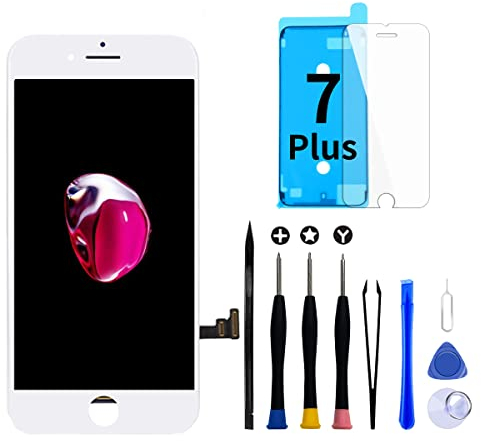 GOLDWANGWANG Display für iPhone 7 Plus LCD Touch Screen Digitizer Ersatz Bildschirm mit komplett kostenlosem Tool und Reparaturanleitung (iPhone 7 Plus Weiß, 5.5)