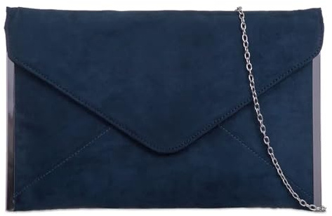 fi9® PLAIN SUEDE ENVELOP STYLE BRIDAL WEDDING EVENING CLUTCH PARTY PURSE HAND BAG (Navy Blue)