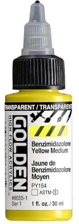 Golden Acrylic High Flow, 1 Ounce Bottle, Transparent Benzimidazolone Yellow Medium (8555-1)